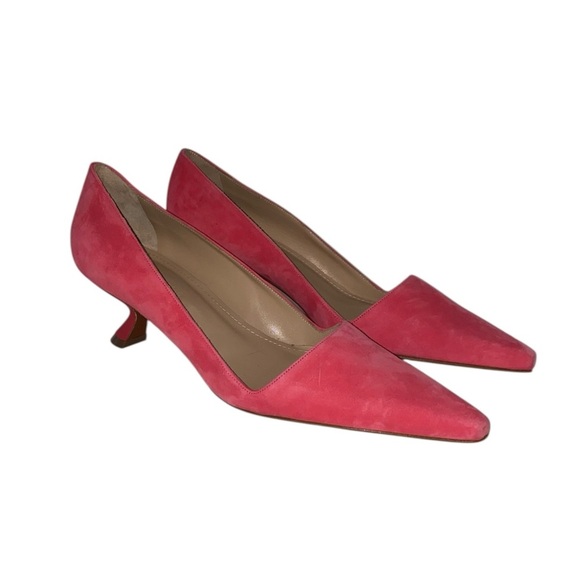 NWOT Lafayette 148 New York pink suede scarlet heels - Picture 2 of 10